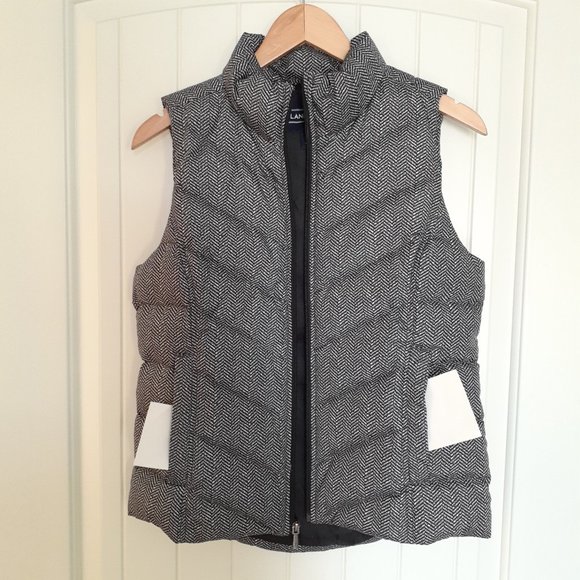 Lands' End Down Quilted Puffer Vest Black & White Herringbone Size XS - Picture 5 of 10